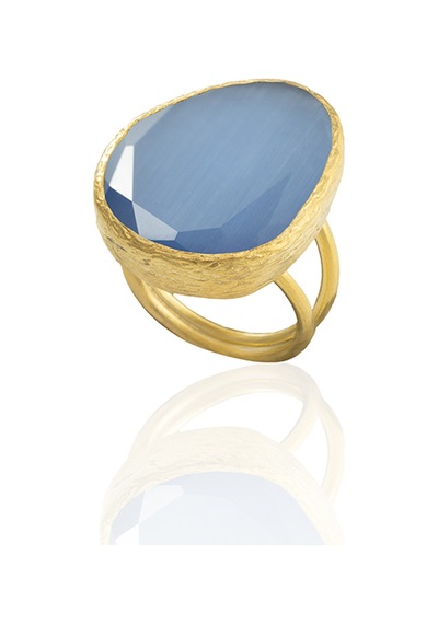 Kadir Jewellery 22 Ayar Altın Kaplama Kadın Fosil Taşlı Yüzük Mavi