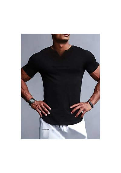 Butik İstanbul Erkek Kısa Kollu V Yaka Süprem T-shirt Siyah