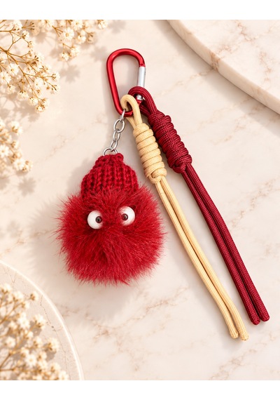 Puffy Bordo Bereli Ponpon Çanta Charmı