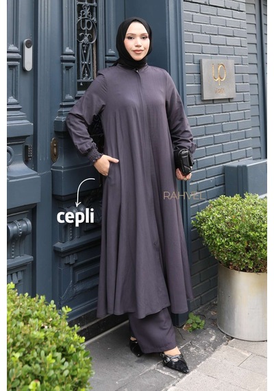 Rahvel Umre Takımı Viskon Kumaş Tunik Pantolon Bir Arada Terletmez İç Göstermez Füme Rahvel Umre Takımı Viskon Kumaş Tunik Pantolon Bir Arada Terletmez İç Göstermez Füme