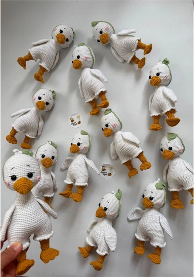 Adenya Sepeti Amigurumi Örgü Ördek Oyun Ve Uyku Arkadaşı-beyaz Yeşil Beyaz - Yeşil