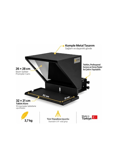 Pratic Prompter %100 Yerli Üretim & Yazılım Çanta + Kumanda + Telefon Tutucu 34cmx24.5cmx17cm