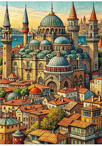 Cami Ve Şehir Modern Mdf Tablo 35cm X50cm