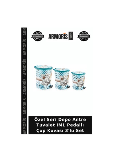 Özel Seri Depo Antre Tuvalet Iml Pedallı Çöp Kovası 3'lü Set Çok Renkli