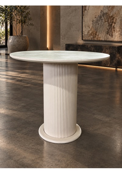 Olimpo Seramik Yuvarlak Masa 90 Cm Mdf Vizon Bej