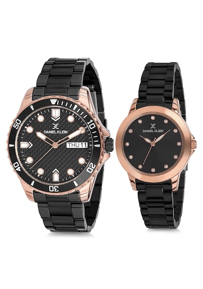 Daniel Klein 8680161711104 Siyah Çelik Kordonlu Sevgili Çift Kol Saatleri Rose Gold