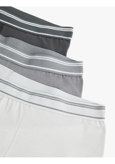 Koton Pamuklu Basic Çizgili Lastik Detaylı 3'lü Boxer Set Gri 6wlm90072mk Gri