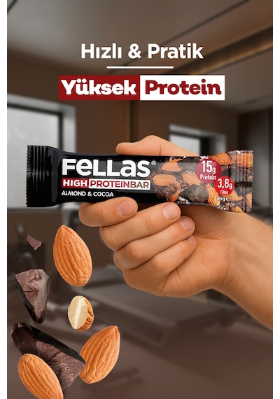 Fellas Yüksek Protein Bar - Bademli 45g x 12 Adet