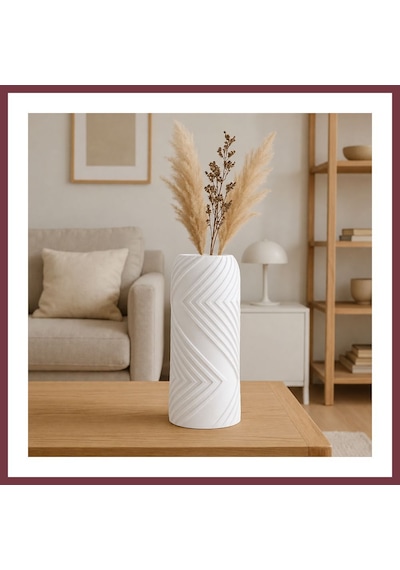 Storeşahin 3d Baskı Vector Vazo - Geometrik Çizgili Dekoratif Vazo-beyaz Shn0720