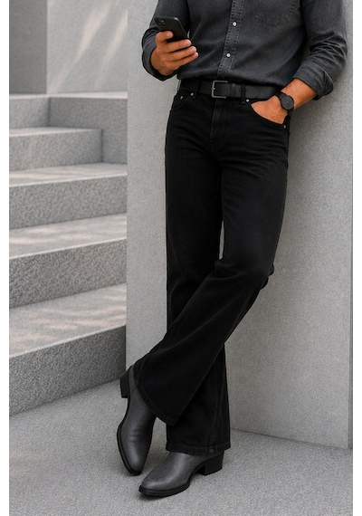 Cedy Denim Cedy Denım Premium Seri: Erkek Retro Flare Bootcut Jean - Geniş Paça Taşlanmış Denim Pantolon C370 Siyah