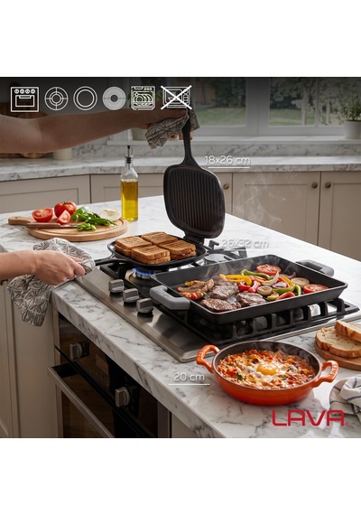 Lava Döküm Tost Ve Izgara Seti 3'lü Tost Ustası Turuncu