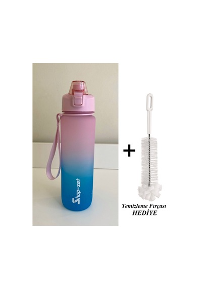 Shop-Set 1000 ML Tritan Motivasyonlu Su Matarası Süzgeçli Pembe- Mavi