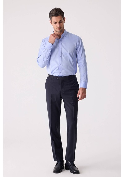 Erkek Lacivert Regular Fit Yün Karışımlı Kumaş Pantolon