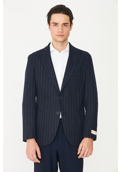 Lacivert Çizgili Spor Blazer Ceket Laci