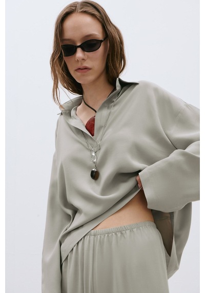 Suud Collection Gri Alessa Polo Yaka Tensel Bluz