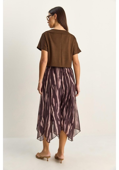 Shade Kadın Crop Tişört Detaylı Astarlı Askılı Şifon Midi Elbise 6135 60286113 - Kahverengi