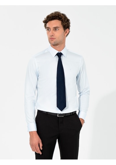 Cacharel Açık Mavi Slim Fit %100 Pamuk Klasik Yaka Basic Gömlek Denım