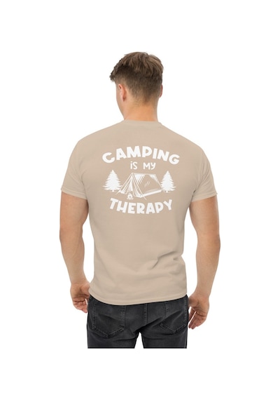 Wildstyle Camping Is My Therapy Kamp Çadır Doğa Baskılı Unisex Bisiklet Yaka Tişört Camel