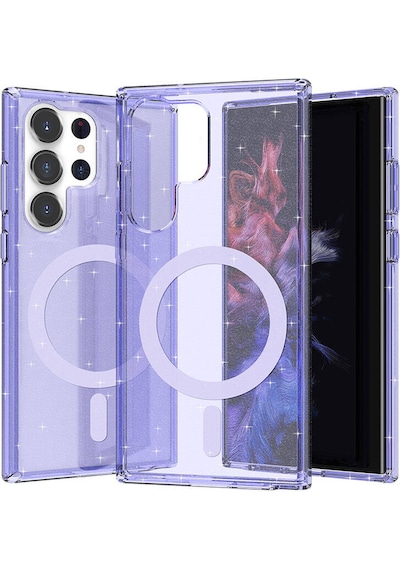 Nourthkiingdom Galaxy Uyumlu S23 Ultra Kılıf Magsafe Şarj Özellikli Parlayan Simli Saydam Renkli Nrtk Allstar Kapak - Mor Mor