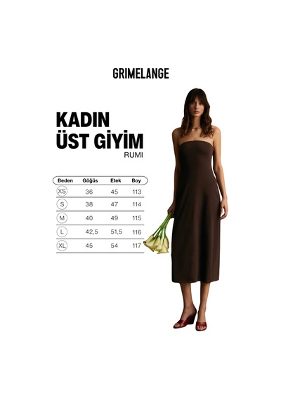 Grımelange Rumı Kadın Yumuşak Ve Esnek Kumaşlı Straplez Yaka Uzun Kahverengi Elbise