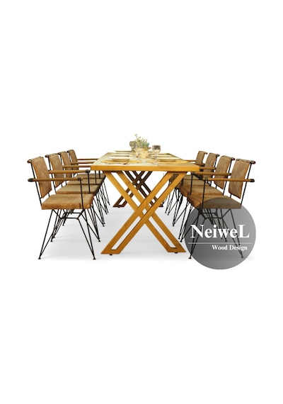 Neiwel Ken Doğal Ahşap Yemek Masası-100-280 Açık Ceviz