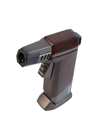 Parmida Tek Torch Pürmüz Ahşap Desenli Gunmetal Masa Tipi Metal Puro Çakmağı - Tr9237