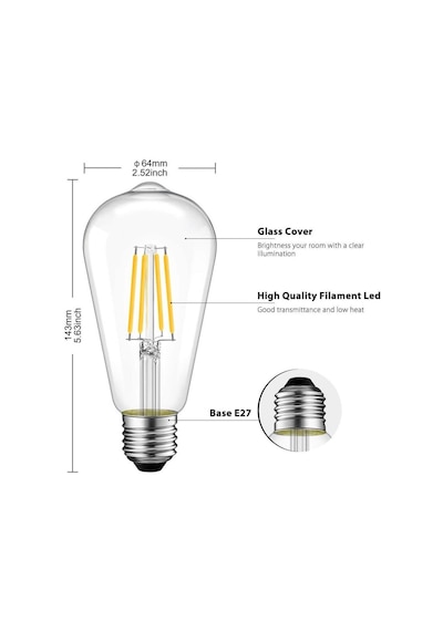 Rutter Rt-11201 6w Armut Rustik Led Ampul Beyaz - 6500k 3 Adet Flamentli Vintange Lamba