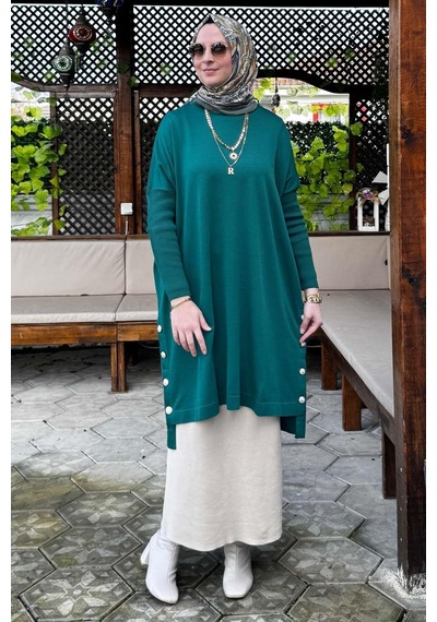 Rabia Şamlı Sevda Triko Tunik Zümrüt Normal