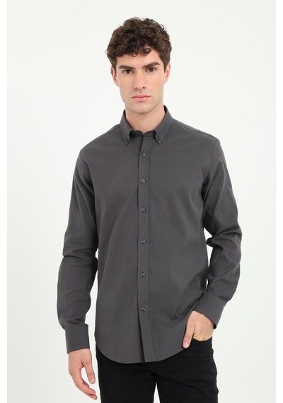 Dufy Erkek Slim Fit Uzun Kol Koyu Gri Gömlek-25371 K.gri