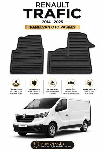 Renault Trafic Panelvan 2014-2025 Uyumlu Oto Paspas Kauçuk Araca Özel Premium
