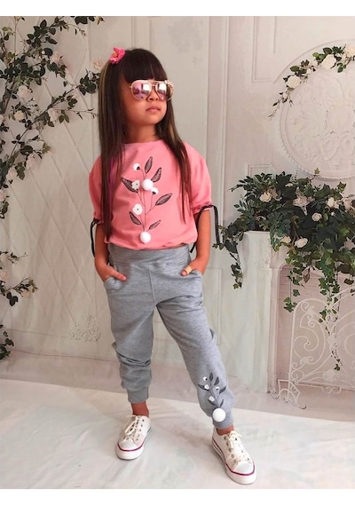 Quzucuk Kids Kız Çocuk Pamuk Figürlü Pembe Eşofman Takımı Pembe