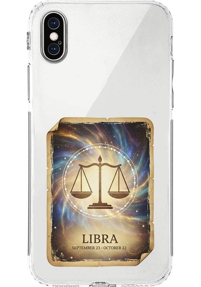 Apple Uyumlu iPhone Xs İle  Burç Kartları Terazi Tasarımlı Şeffaf Silikon Kılıf Şeffaf