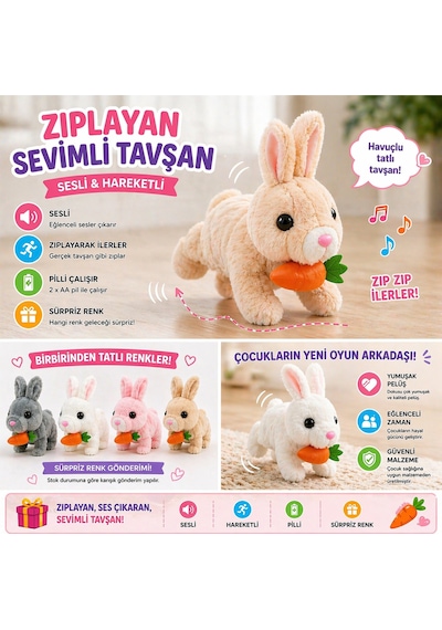 Pilli Zıplayan Tavşan Oyuncak Sevimli Peluş Hareketli Tavşan Diğer
