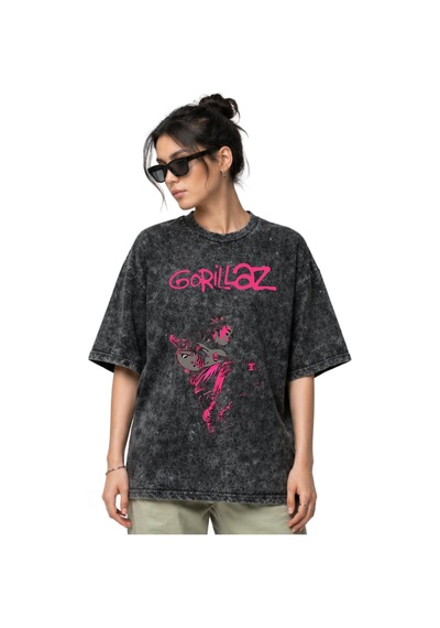 Sevbano Gorillaz Rock Metal Müzik Grubu Ön Baskılı Unisex Oversize Eskitm Siyah