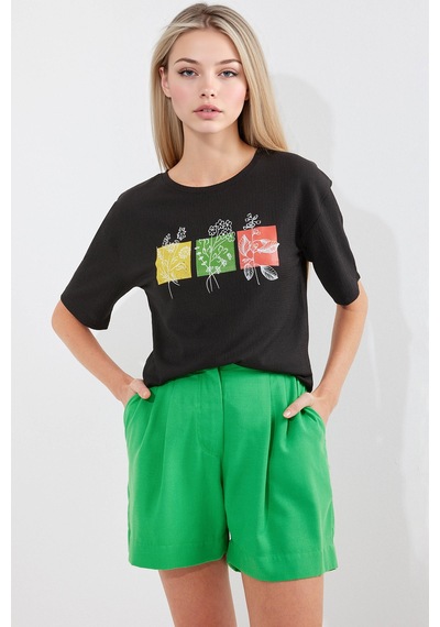 Hiccup Bdart Baskılı Yuvarlak Yaka T-shirt Siyah