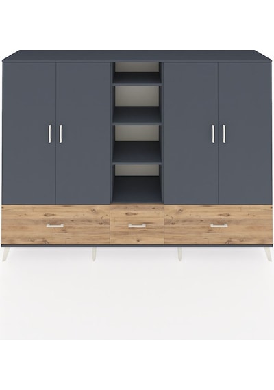 Hyperion Dolap 12 Raflı 3 Çekmeceli 4 Kapaklı 220x44x163 Antrasit Antrasit-antrasit/çam Hyperion Dolap 12 Raflı 3 Çekmeceli 4 Kapaklı 220x44x163 Antrasit Antrasit-antrasit/çam