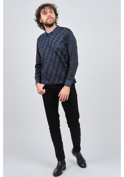 Çizgi Triko Erkek Cep Detaylı Polo Yaka Desenli Kazak 42544213 In Indigo İndigo