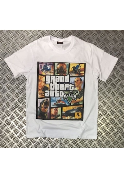 Stoned&Fame Gta, Oyun Baskılı Unisex %100 Pamuk Beyaz T-shirt Beyaz