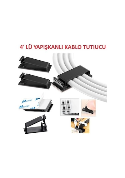 Kablo Tutucu Sabitleyici Klips Yapışkanlı 4 Adet Kablo Düzenleyici Organizer