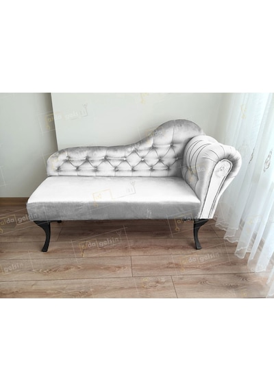 Ters Kol Dekoratif Bihter Koltuk Josefin Puf 110 Cm Siyah Ayak Beyaz