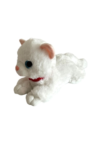 Sesli Yatan Miyavlayan 25 Cm Peluş Kedi Oyuncak - Beyaz Beyaz