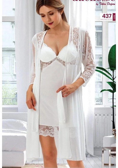 Duchesse Çeyizlik Dantelli Saten 6'lı Set -ekru Pudra