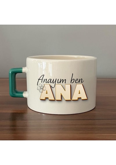 Anayım Ben Ana Baskılı Yeşil Kulplu C Fincan