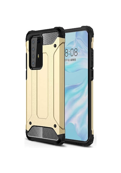 Ekılıf - Huawei P40 Pro Uyumlu - Kılıf Çift Katman Zırh Tank Crash Military Kapak - Gold