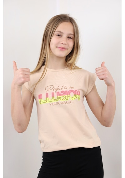 Toontoy Kids Toontoy Kız Çocuk Illusıon Baskılı Tişört Bej Toontoy Kids Toontoy Kız Çocuk Illusıon Baskılı Tişört Bej