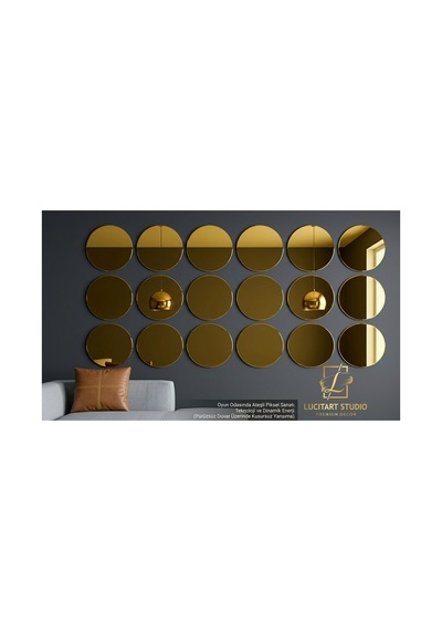Dekoratif Yuvarlak Pleksi Ayna Görünümlü 1mm Altın Gold Renk Kendinden Yapışkanlı 12 Adet Altın Altın