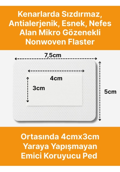 Steril Yara Pedi, Nonwowen 5cmx7,5cm Pansuman Yara Örtüsü, Steril Tekli Paketlerde 25li Kutuda