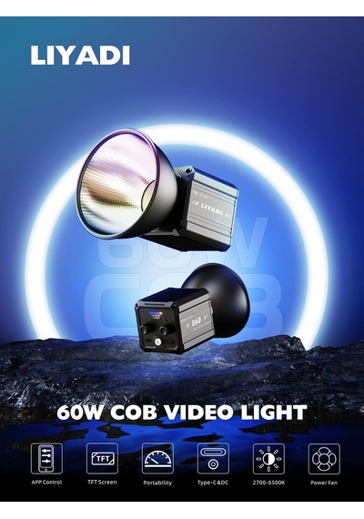 Liyadi S60 60w Power Adaptörlü Bi-color Cob Video Ve Fotoğraf Işığı