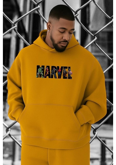 Benroma Marvel Baskılı Büyük Beden Sweatshırt Sarı
