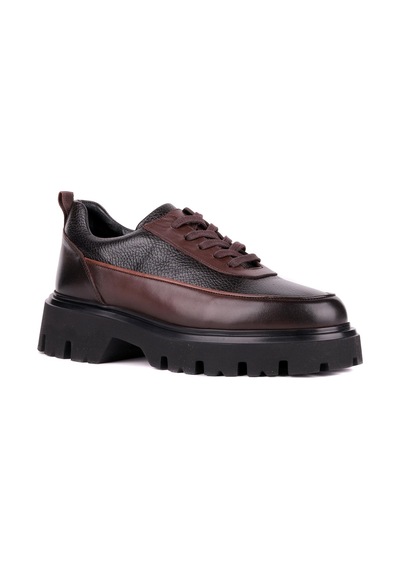 Shoetyle - Kahverengi Hakiki Deri Bağcıklı Erkek Günlük Ayakkabı 115-k534-1324 Kahve Rengi